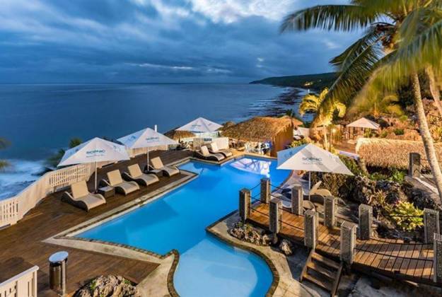 aerial view of resort with pool